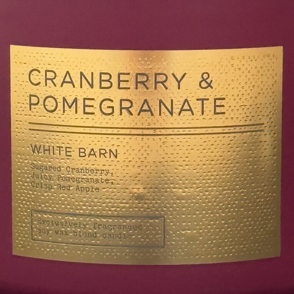 BBW Cranberry & Pomegranate White Barn Bath & Body Works 3 Wick Candle - Picture 3 of 10